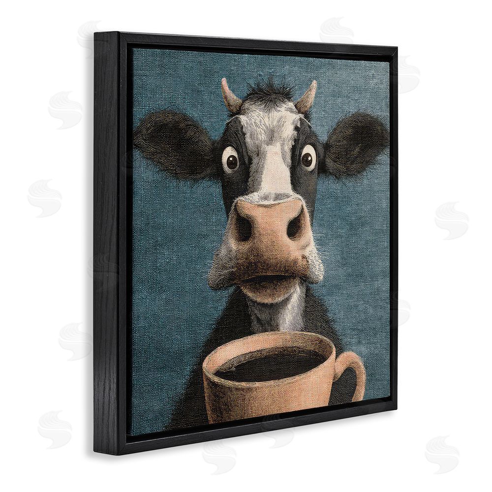 The Wands Want Grumpy Cow & Coffee Black Floating Frame Canvas Wall Art Print