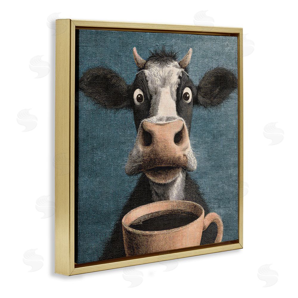 The Wands Want Grumpy Cow & Coffee Gold Floating Frame Canvas Wall Art Print