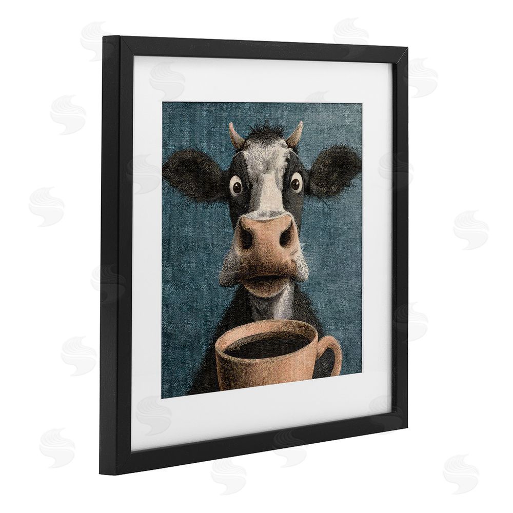 The Wands Want Grumpy Cow & Coffee Black Framed Print Under Glass Wall Art