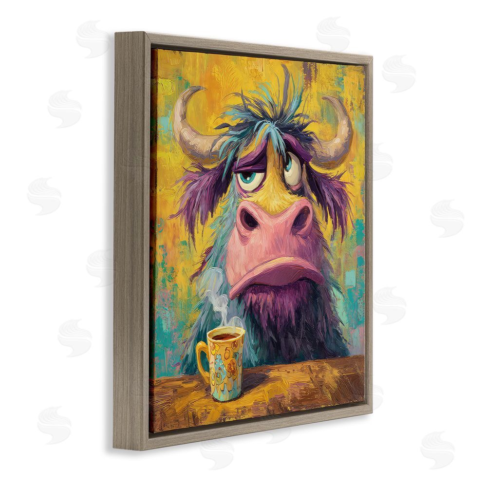 The Wands Want Grumpy Cow & Mug Brown Floating Frame Canvas Wall Art Print