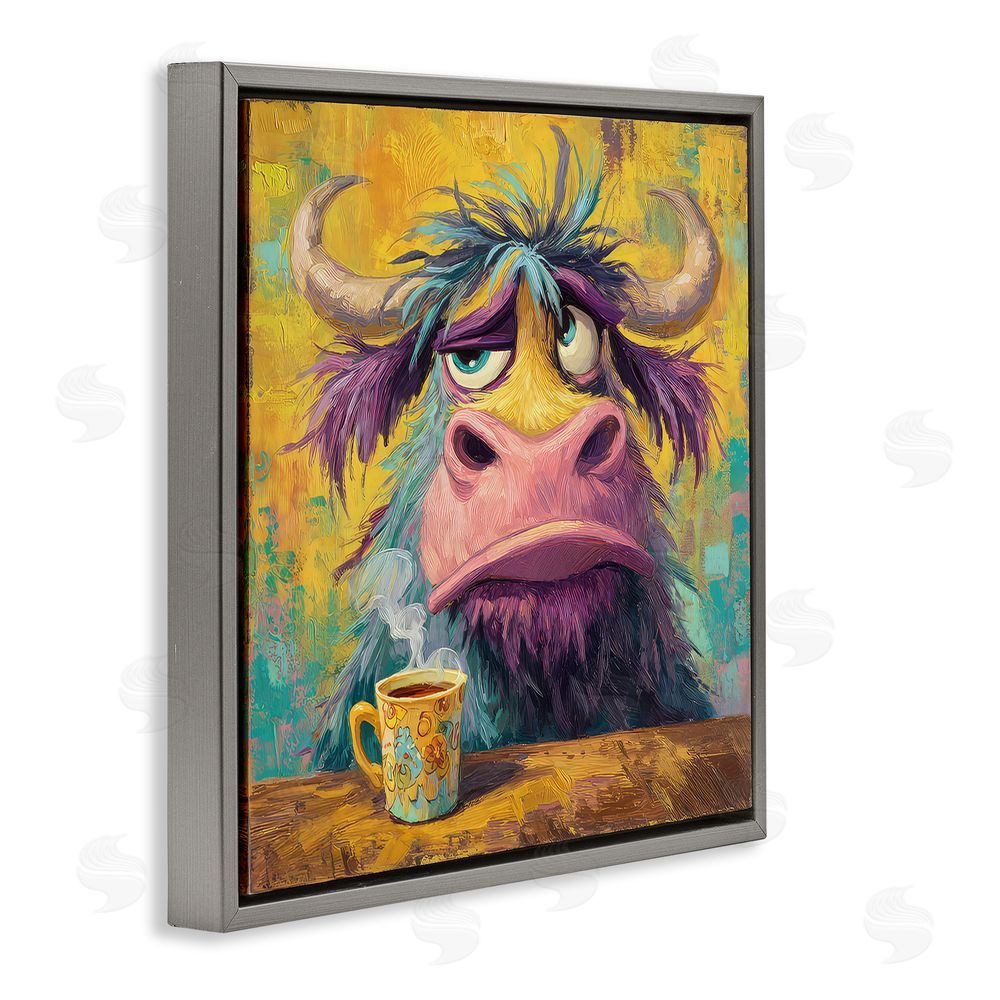 The Wands Want Grumpy Cow & Mug Gray Floating Frame Canvas Wall Art Print