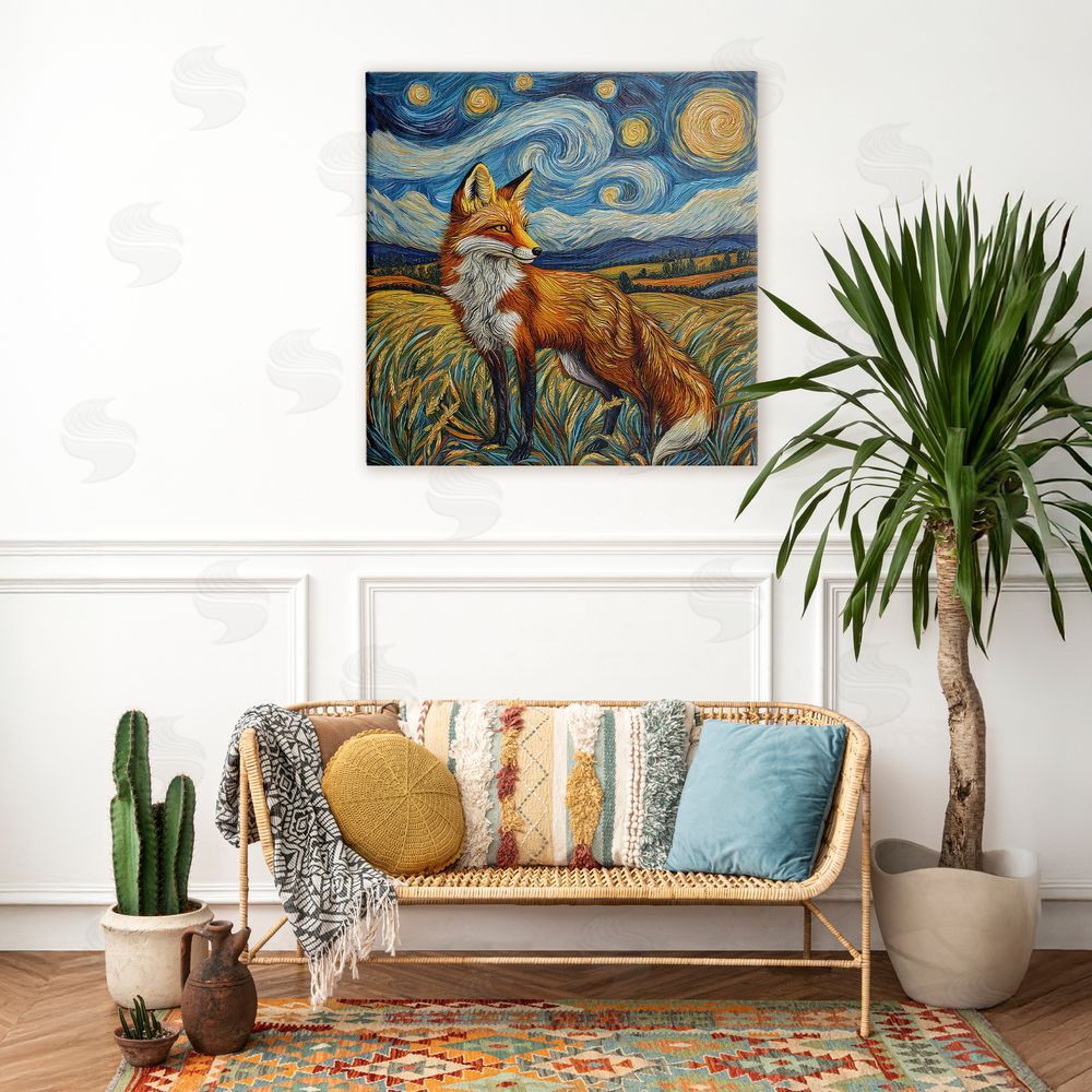 The Wands Want Swirling Impressionist Fox Stretched Canvas Wall Art in Room