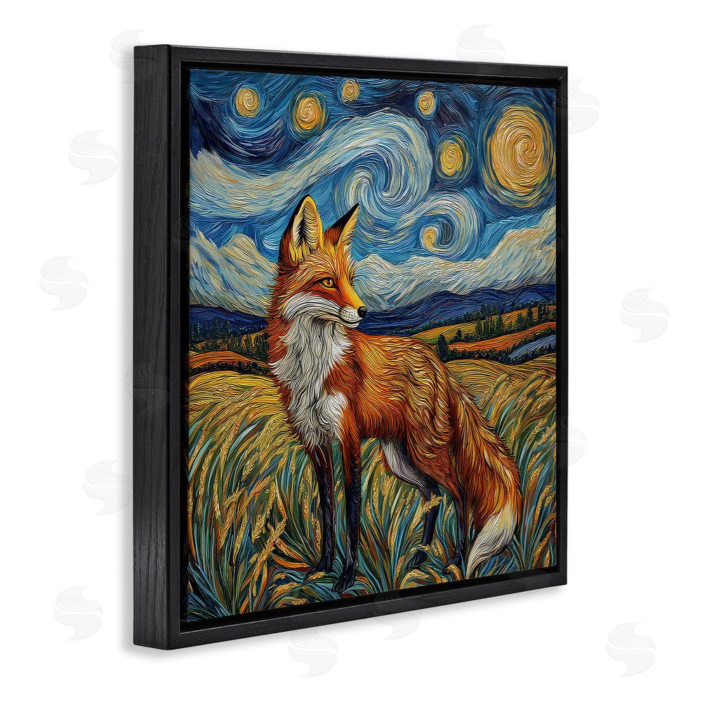The Wands Want Swirling Impressionist Fox Black Floating Frame Canvas Wall Art Print
