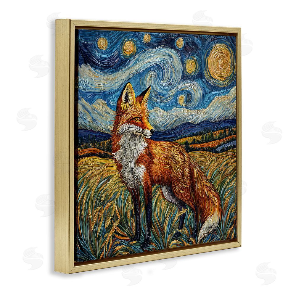The Wands Want Swirling Impressionist Fox Gold Floating Frame Canvas Wall Art Print