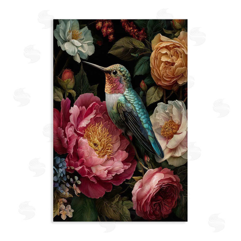 The Wands Want Hummingbird & Lush Blooms Stretched Canvas Wall Art Print
