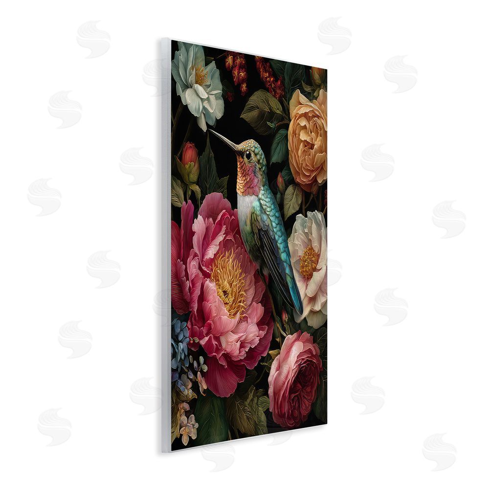 The Wands Want Hummingbird & Lush Blooms Wooden Wall Plaque Art Print