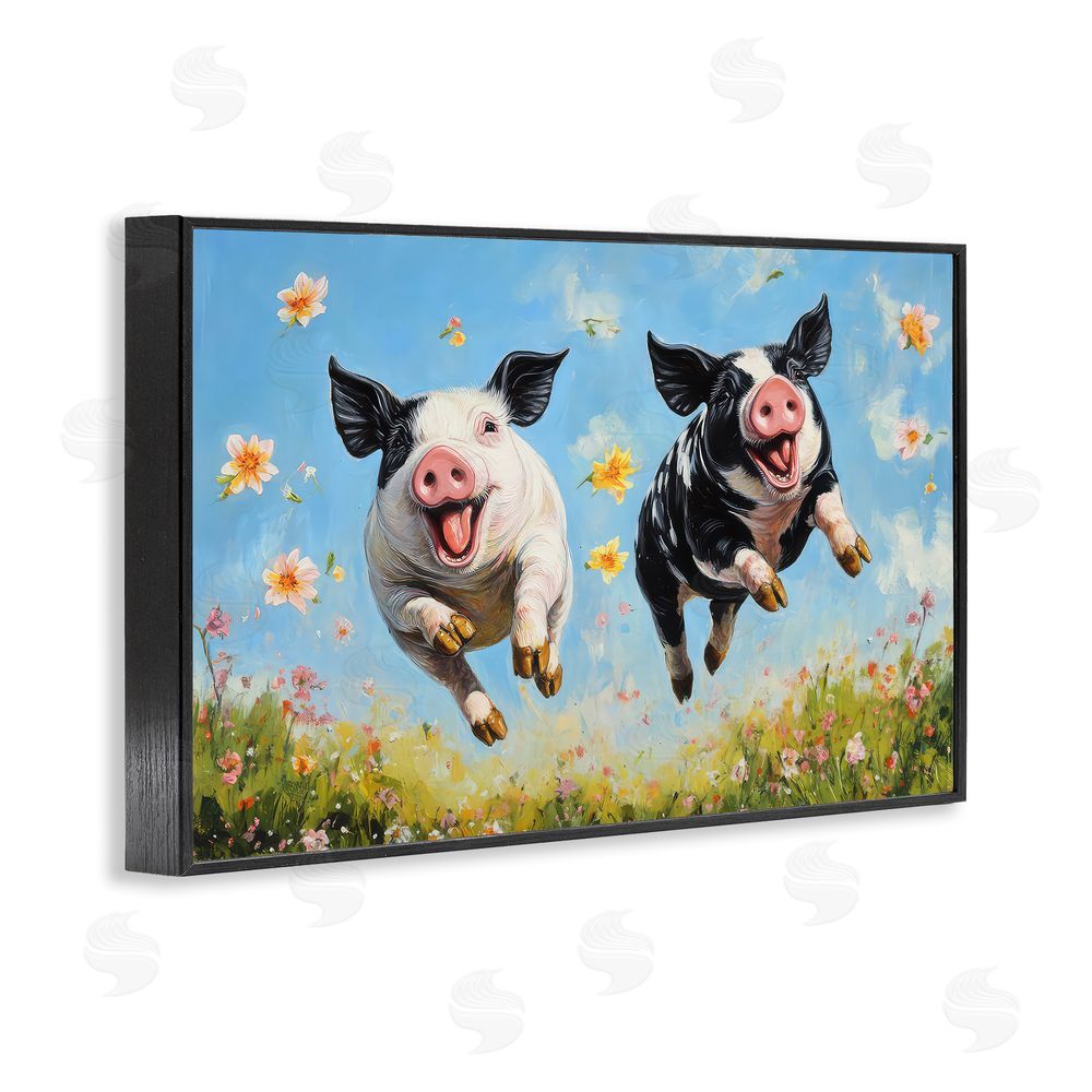 The Wands Want Flying Pigs & Flowers Black Framed Giclee Wall Art Print
