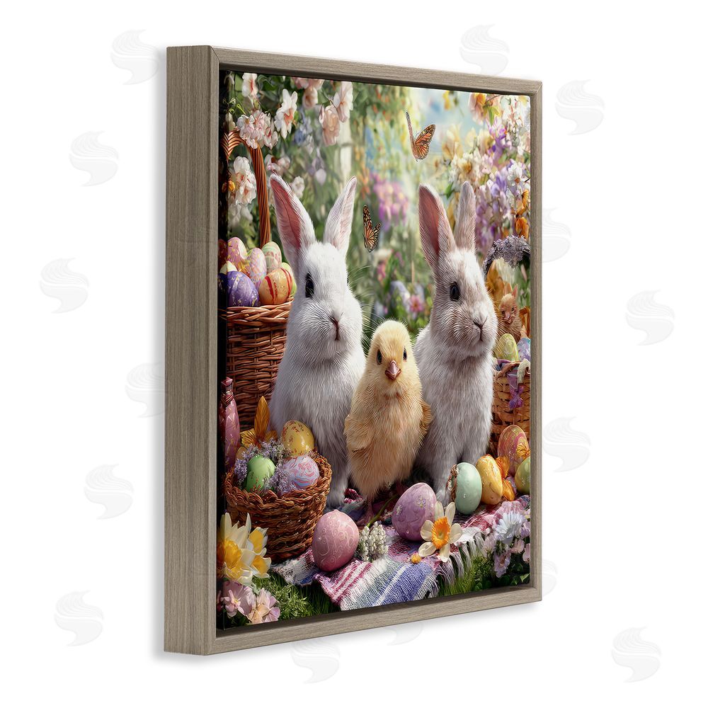 The Wands Want Easter Animals & Eggs Brown Floating Frame Canvas Wall Art Print