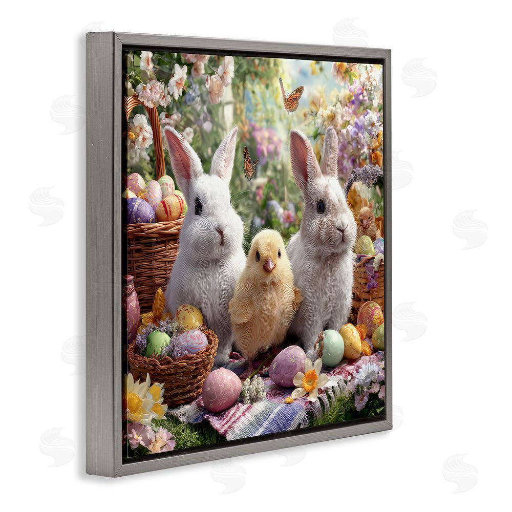 The Wands Want Easter Animals & Eggs Gray Floating Frame Canvas Wall Art Print