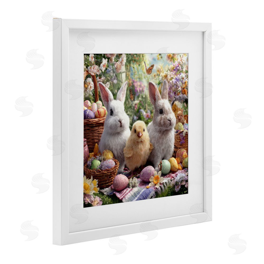 The Wands Want Easter Animals & Eggs White Framed Print Under Glass Wall Art