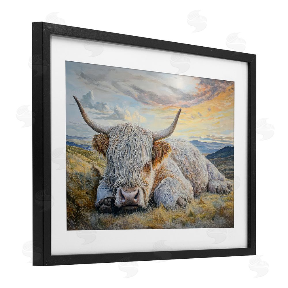The Wands Want Sleeping Highland Cow Pastoral Black Framed Print Under Glass Wall Art