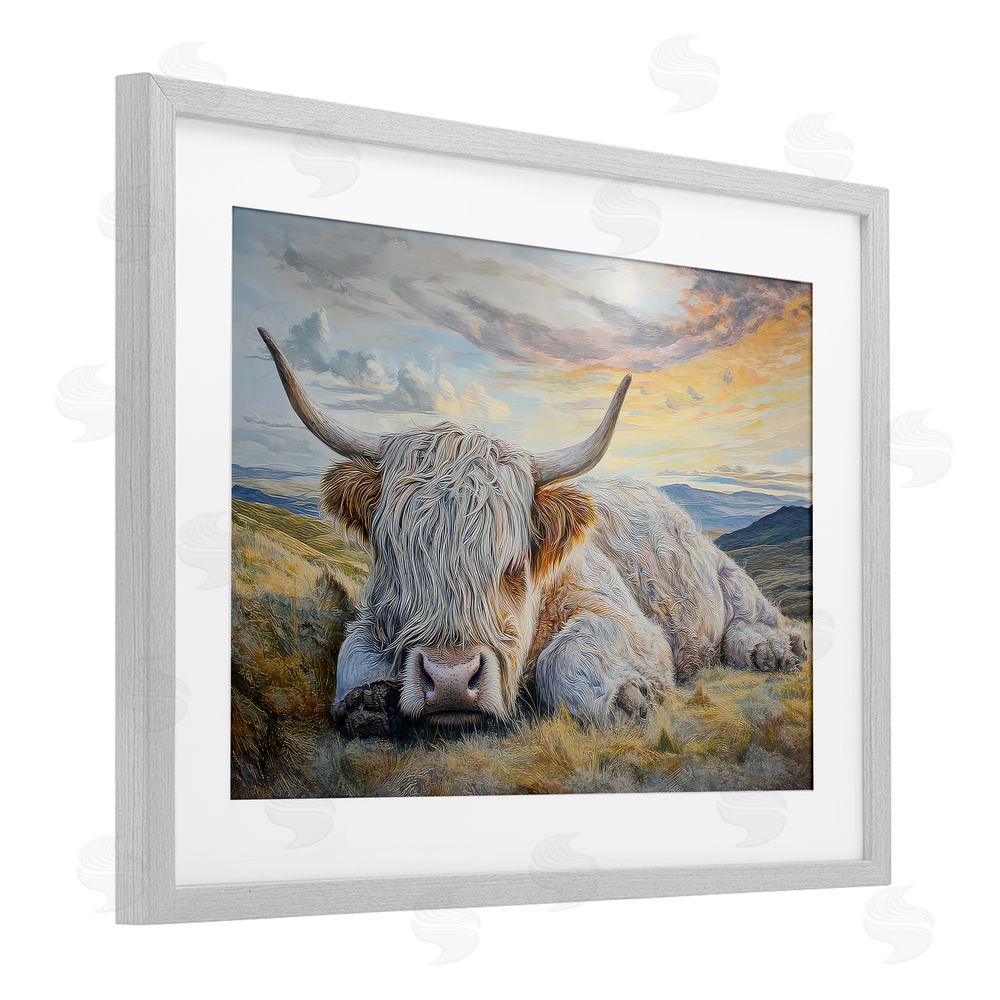 The Wands Want Sleeping Highland Cow Pastoral Gray Framed Print Under Glass Wall Art