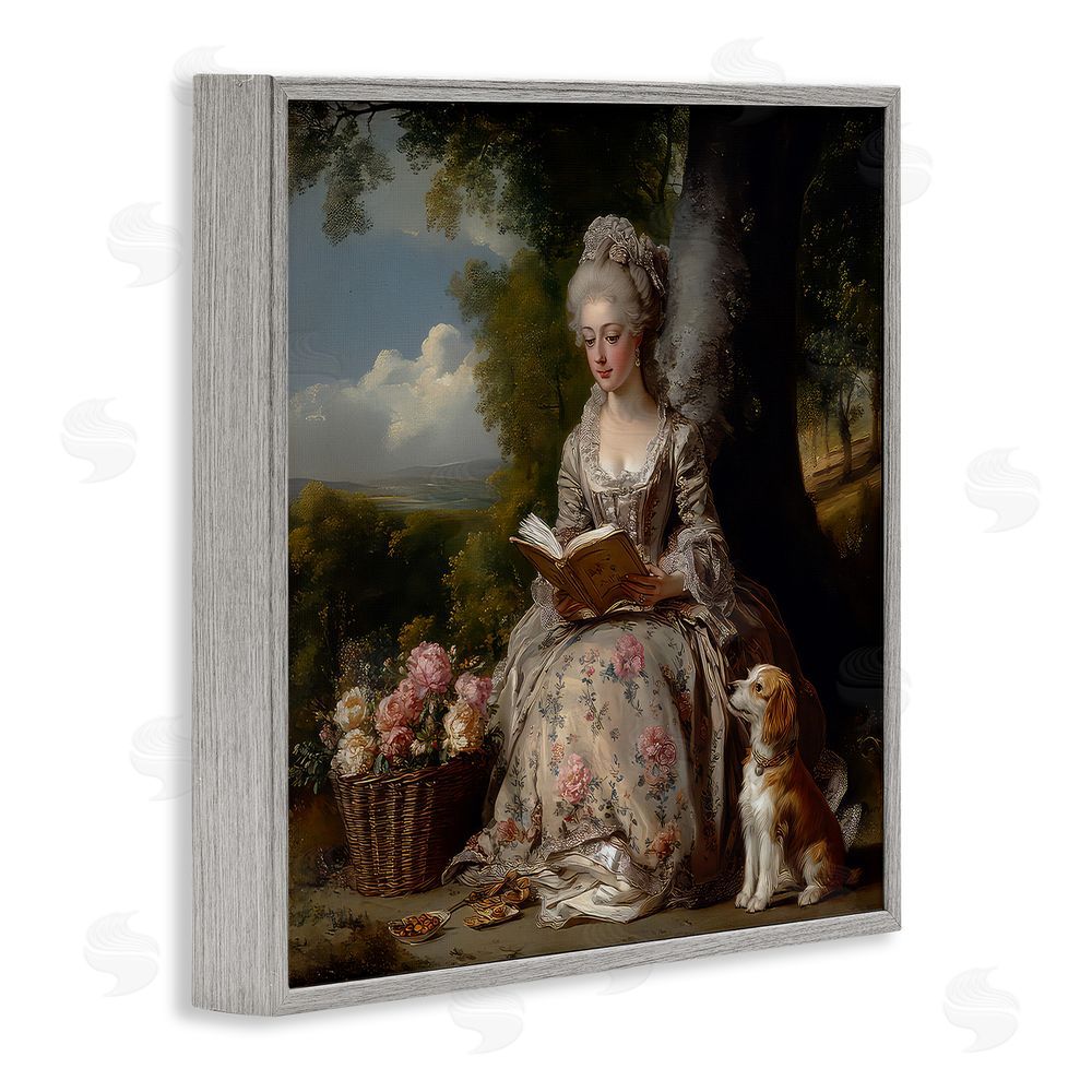 The Wands Want Rococo Lady with Dog Gray Framed Giclee Wall Art Print