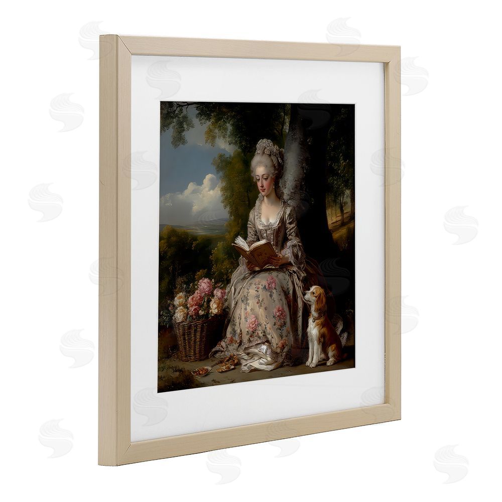 The Wands Want Rococo Lady with Dog Brown Framed Print Under Glass Wall Art