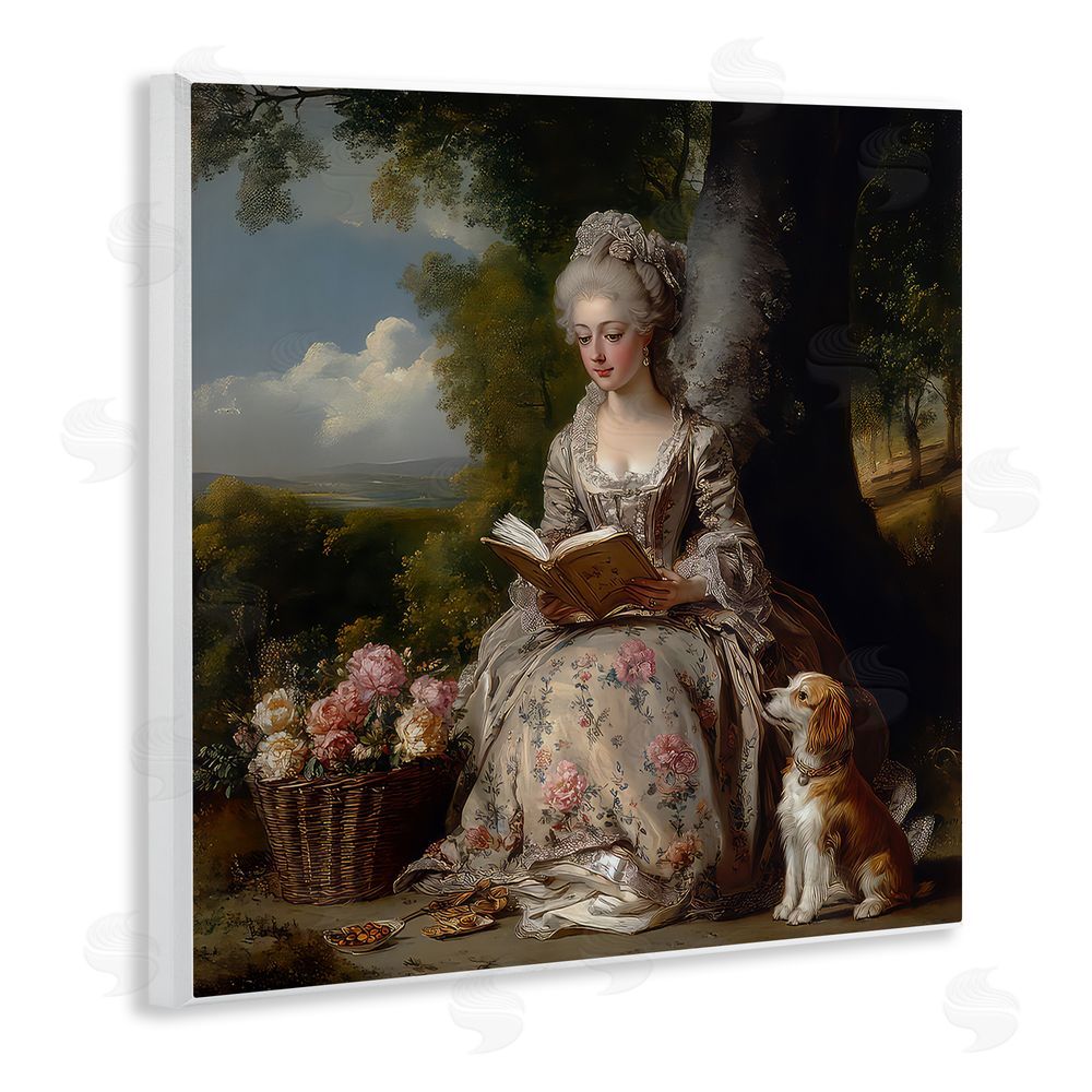 The Wands Want Rococo Lady with Dog Wooden Wall Plaque Art Print