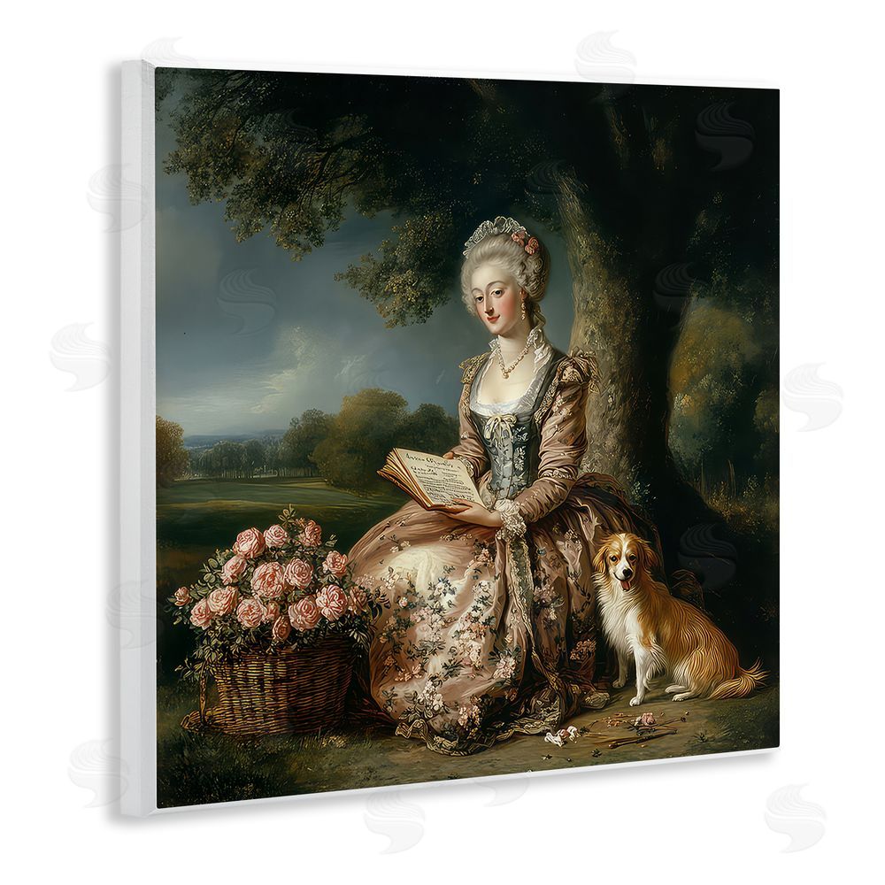 The Wands Want Rococo Woman with Dog Wooden Wall Plaque Art Print