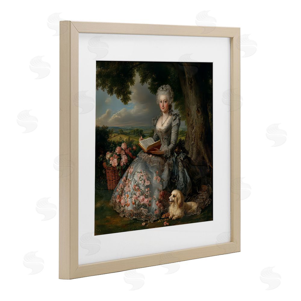 The Wands Want Reading Rococo Lady with Dog Brown Framed Print Under Glass Wall Art