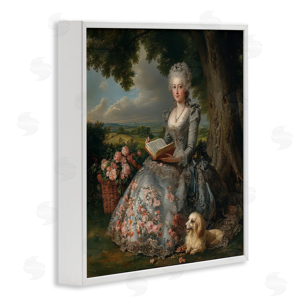 The Wands Want Reading Rococo Lady with Dog White Framed Giclee Wall Art Print