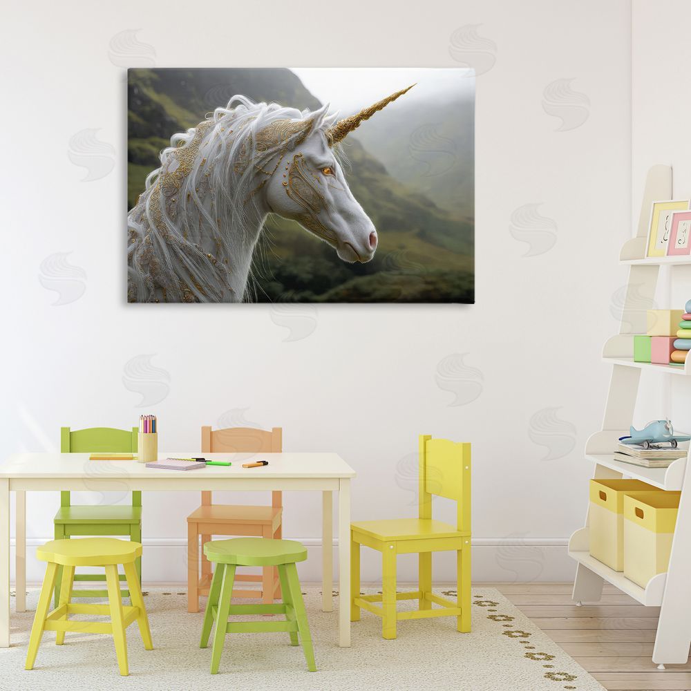The Wands Want Ornate Celtic Unicorn Stretched Canvas Wall Art in Room