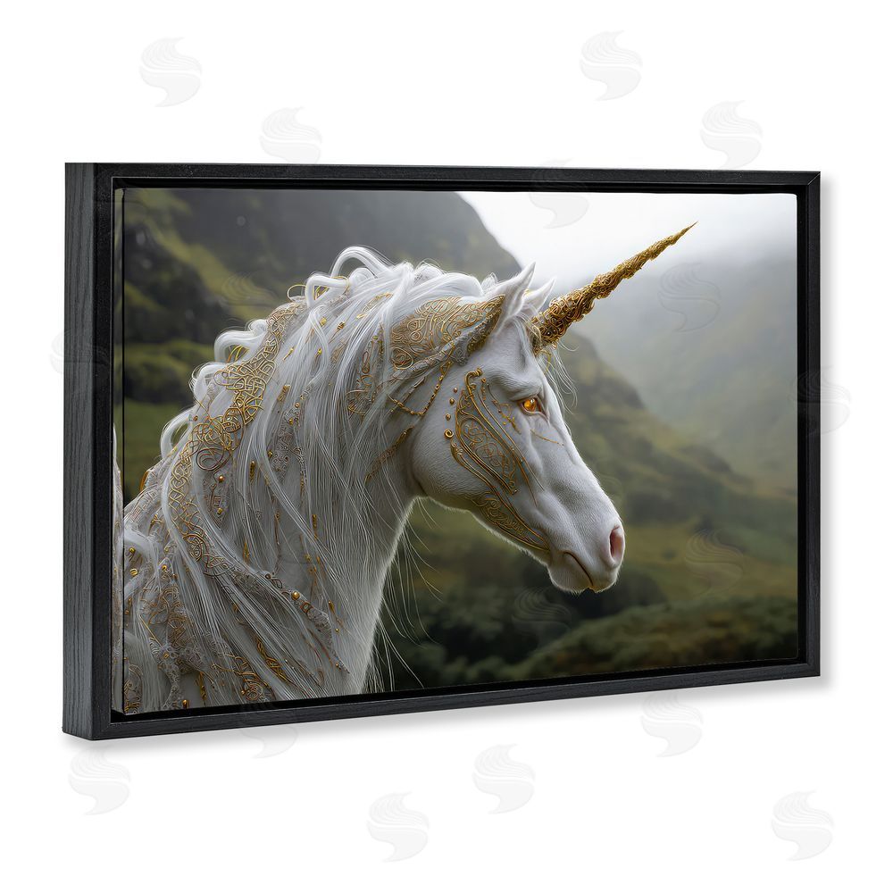 The Wands Want Ornate Celtic Unicorn Black Floating Frame Canvas Wall Art Print