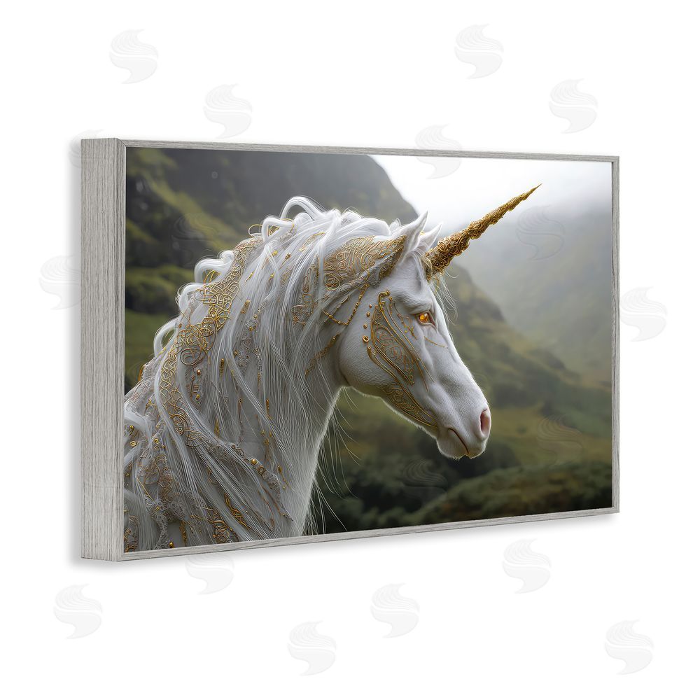 The Wands Want Ornate Celtic Unicorn Gray Framed Giclee Wall Art Print