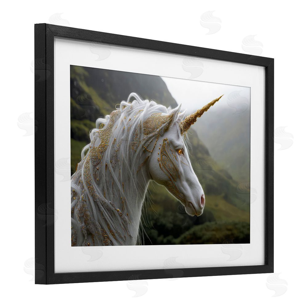 The Wands Want Ornate Celtic Unicorn Black Framed Print Under Glass Wall Art