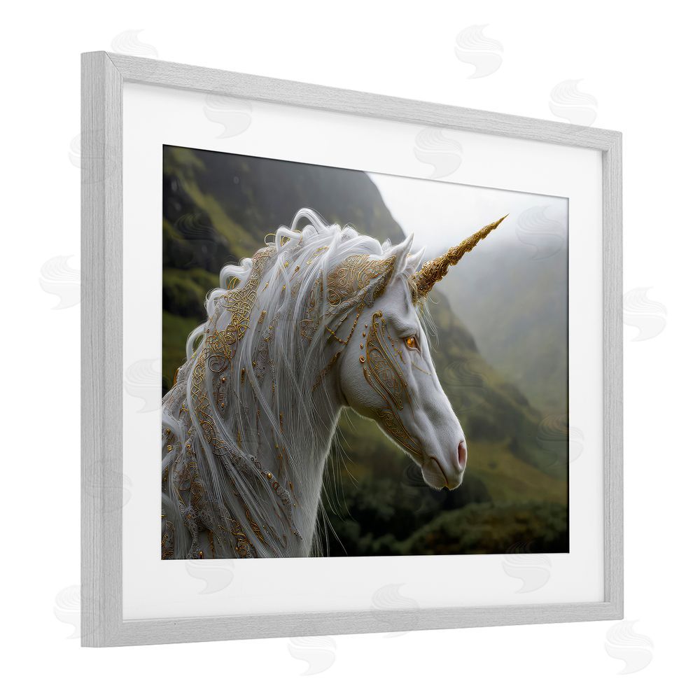The Wands Want Ornate Celtic Unicorn Gray Framed Print Under Glass Wall Art