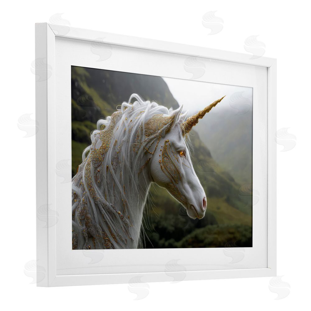 The Wands Want Ornate Celtic Unicorn White Framed Print Under Glass Wall Art