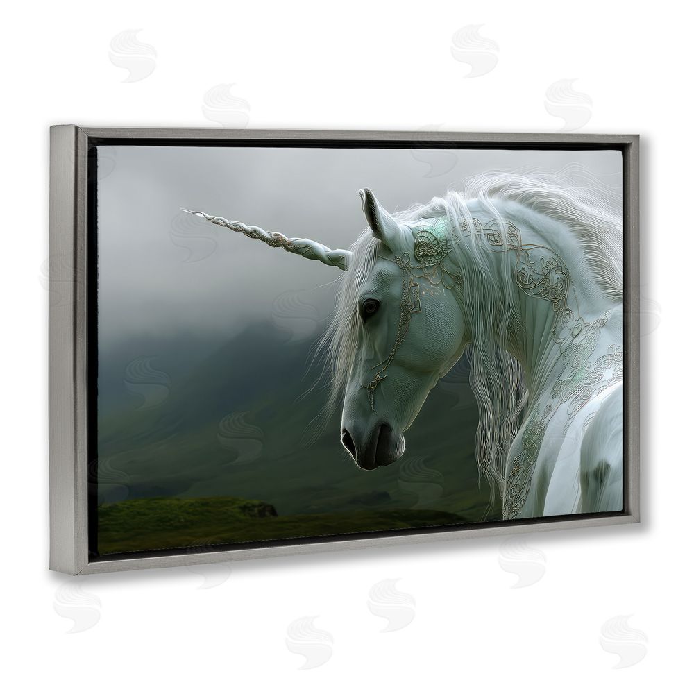 The Wands Want Dreamy Celtic Unicorn Gray Floating Frame Canvas Wall Art Print