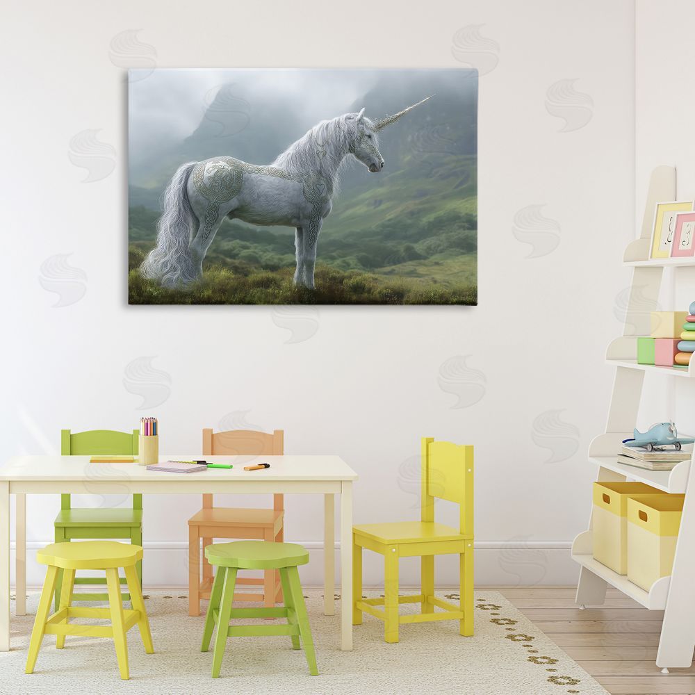 The Wands Want Elegant Celtic Unicorn Stretched Canvas Wall Art in Room