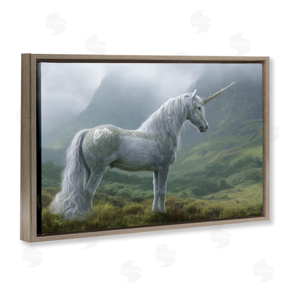 The Wands Want Elegant Celtic Unicorn Brown Floating Frame Canvas Wall Art Print