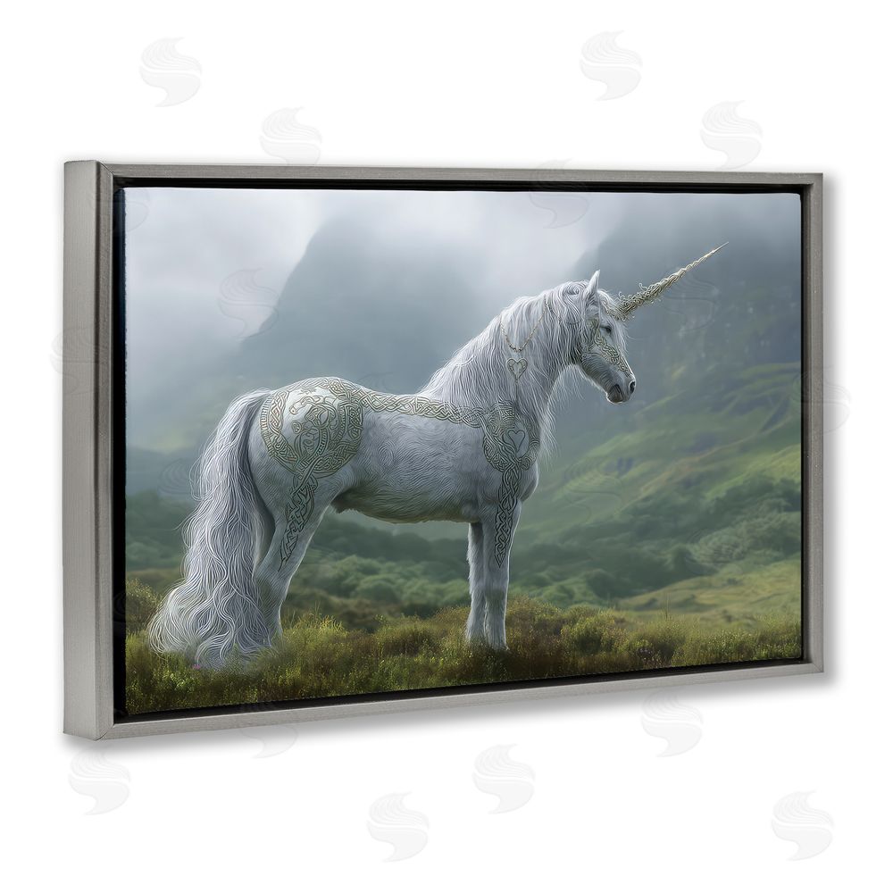 The Wands Want Elegant Celtic Unicorn Gray Floating Frame Canvas Wall Art Print