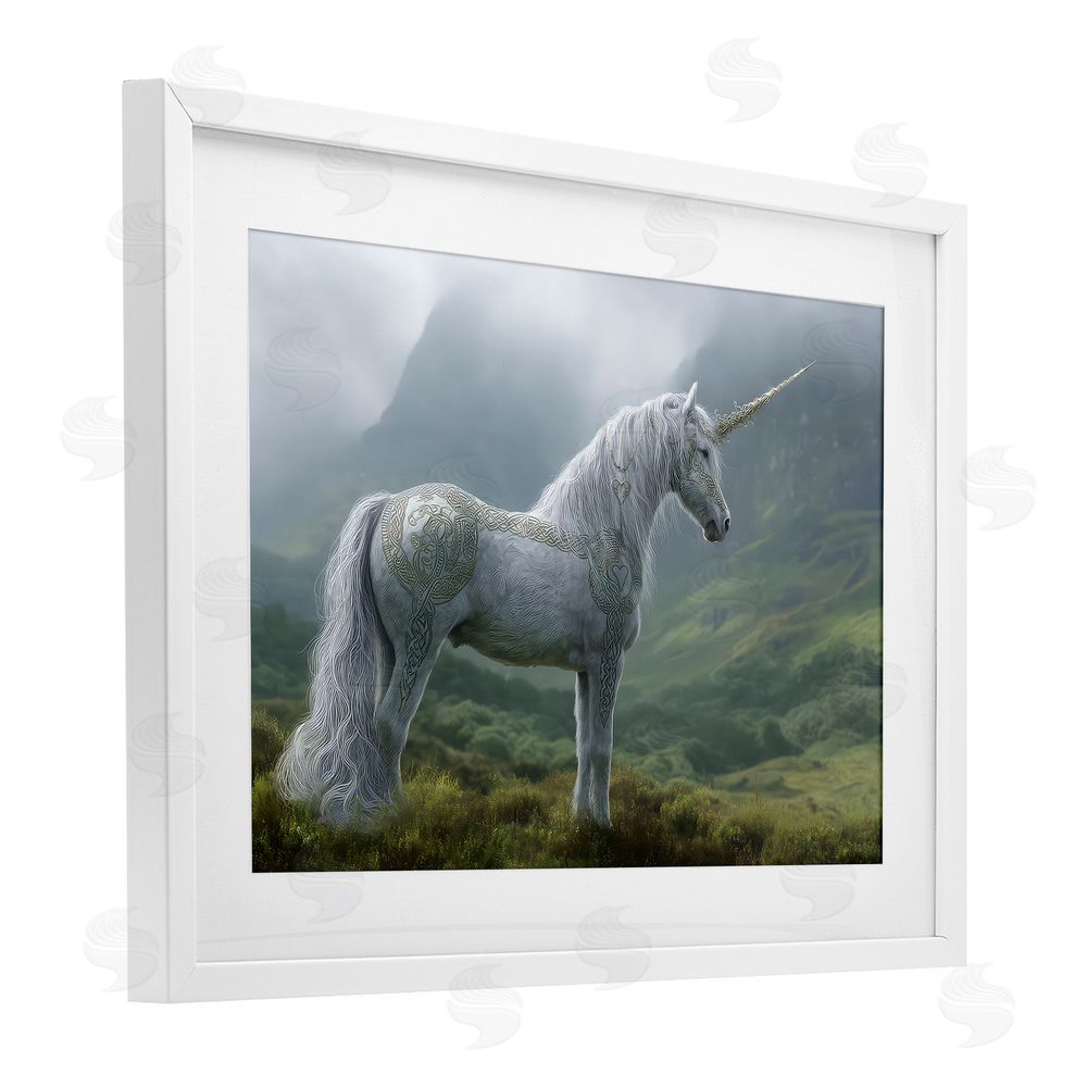 The Wands Want Elegant Celtic Unicorn White Framed Print Under Glass Wall Art