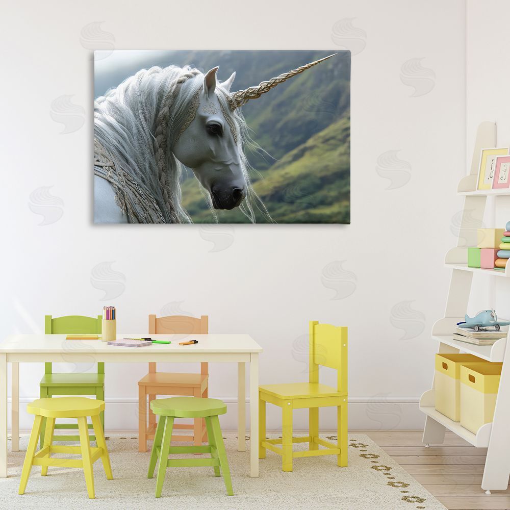 The Wands Want Celtic Unicorn Braided Mane Stretched Canvas Wall Art in Room