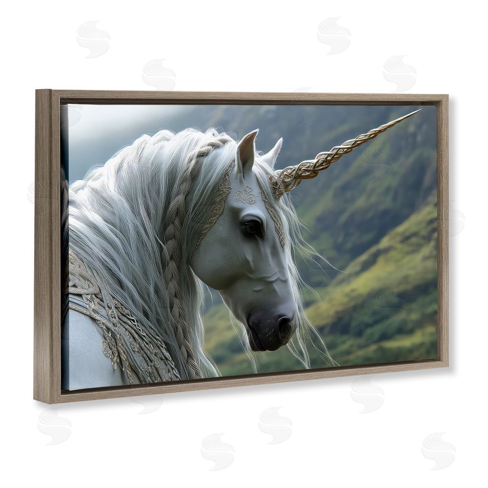 The Wands Want Celtic Unicorn Braided Mane Brown Floating Frame Canvas Wall Art Print
