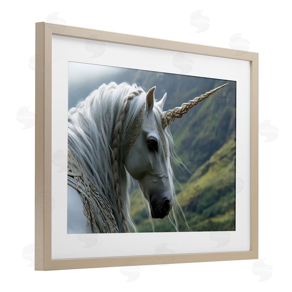 The Wands Want Celtic Unicorn Braided Mane Brown Framed Print Under Glass Wall Art