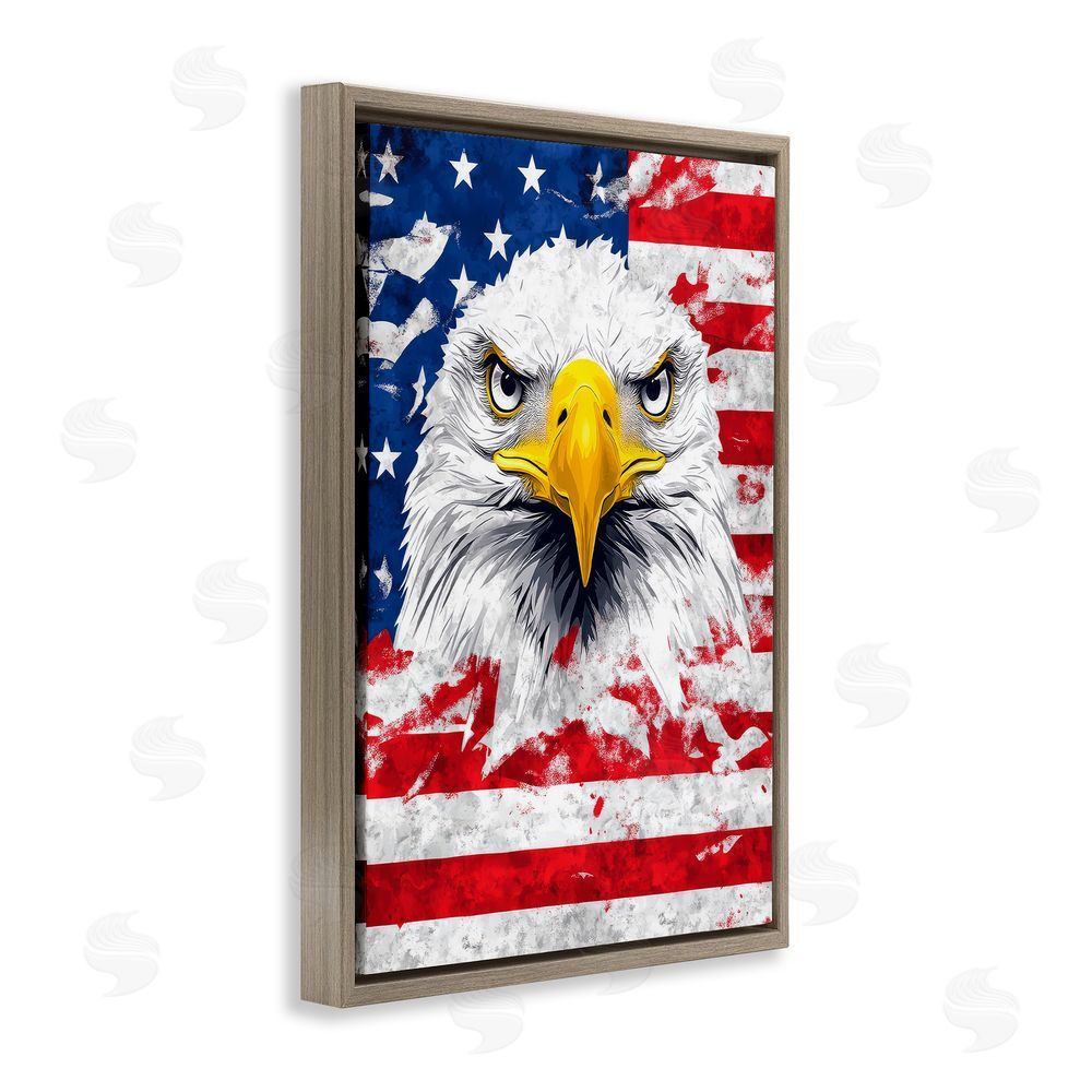 The Wands Want Patriotic Bald Eagle Flag Brown Floating Frame Canvas Wall Art Print