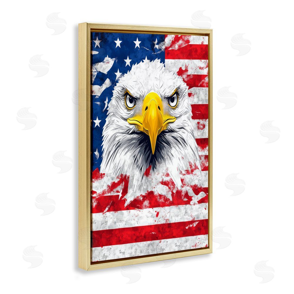 The Wands Want Patriotic Bald Eagle Flag Gold Floating Frame Canvas Wall Art Print