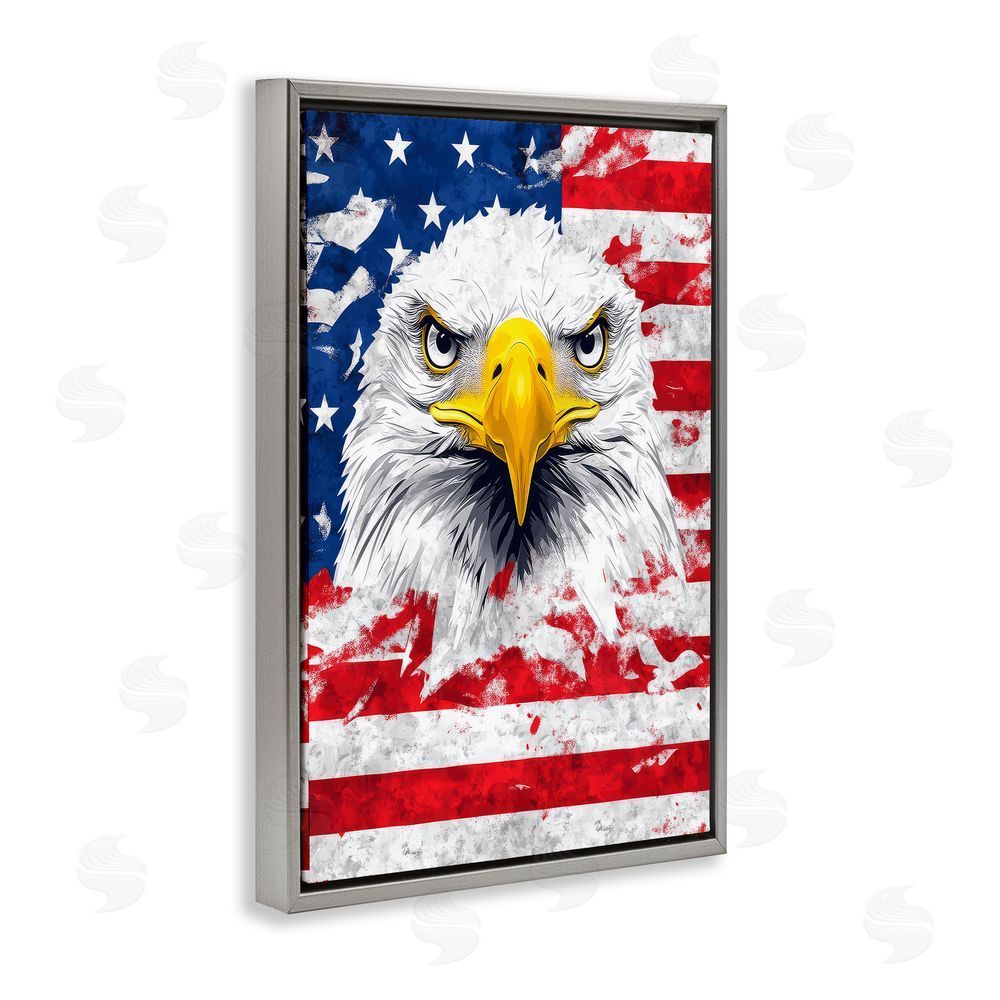 The Wands Want Patriotic Bald Eagle Flag Gray Floating Frame Canvas Wall Art Print
