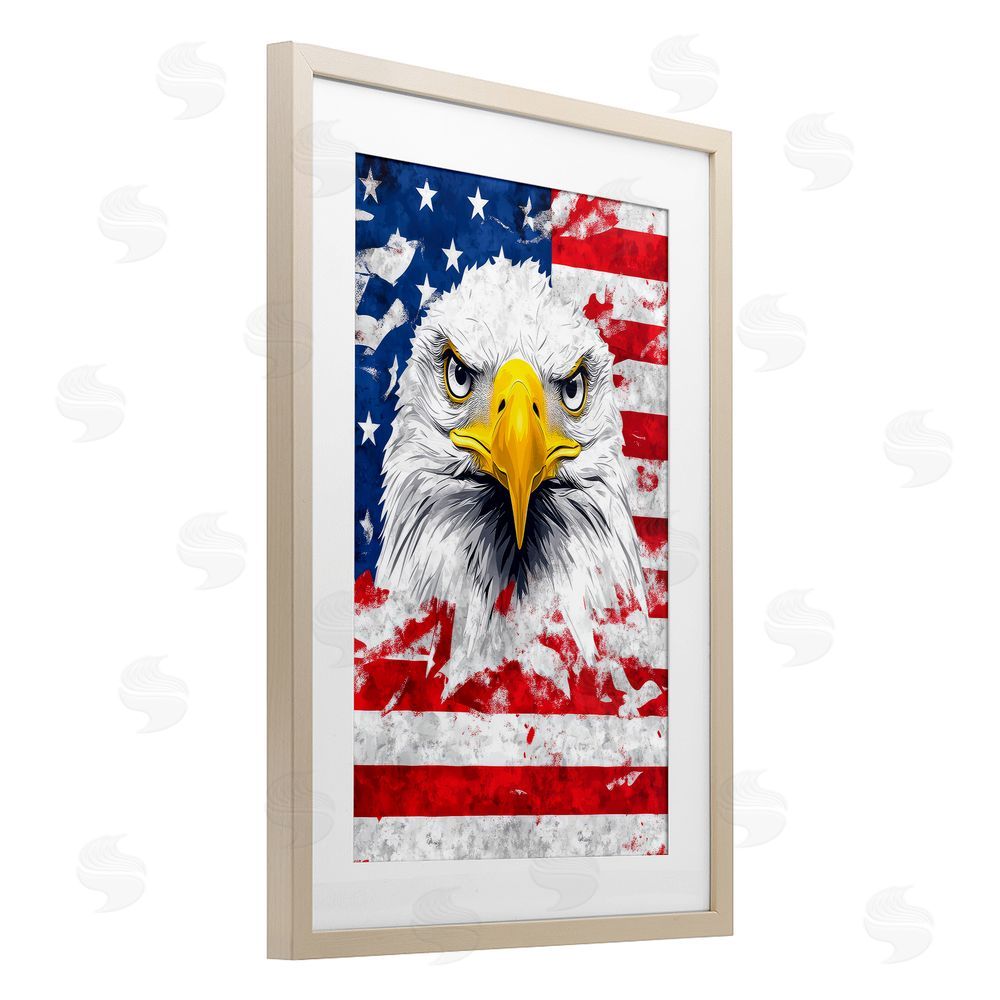 The Wands Want Patriotic Bald Eagle Flag Brown Framed Print Under Glass Wall Art