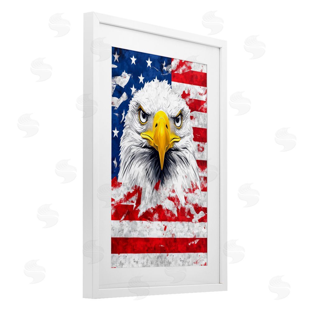 The Wands Want Patriotic Bald Eagle Flag White Framed Print Under Glass Wall Art