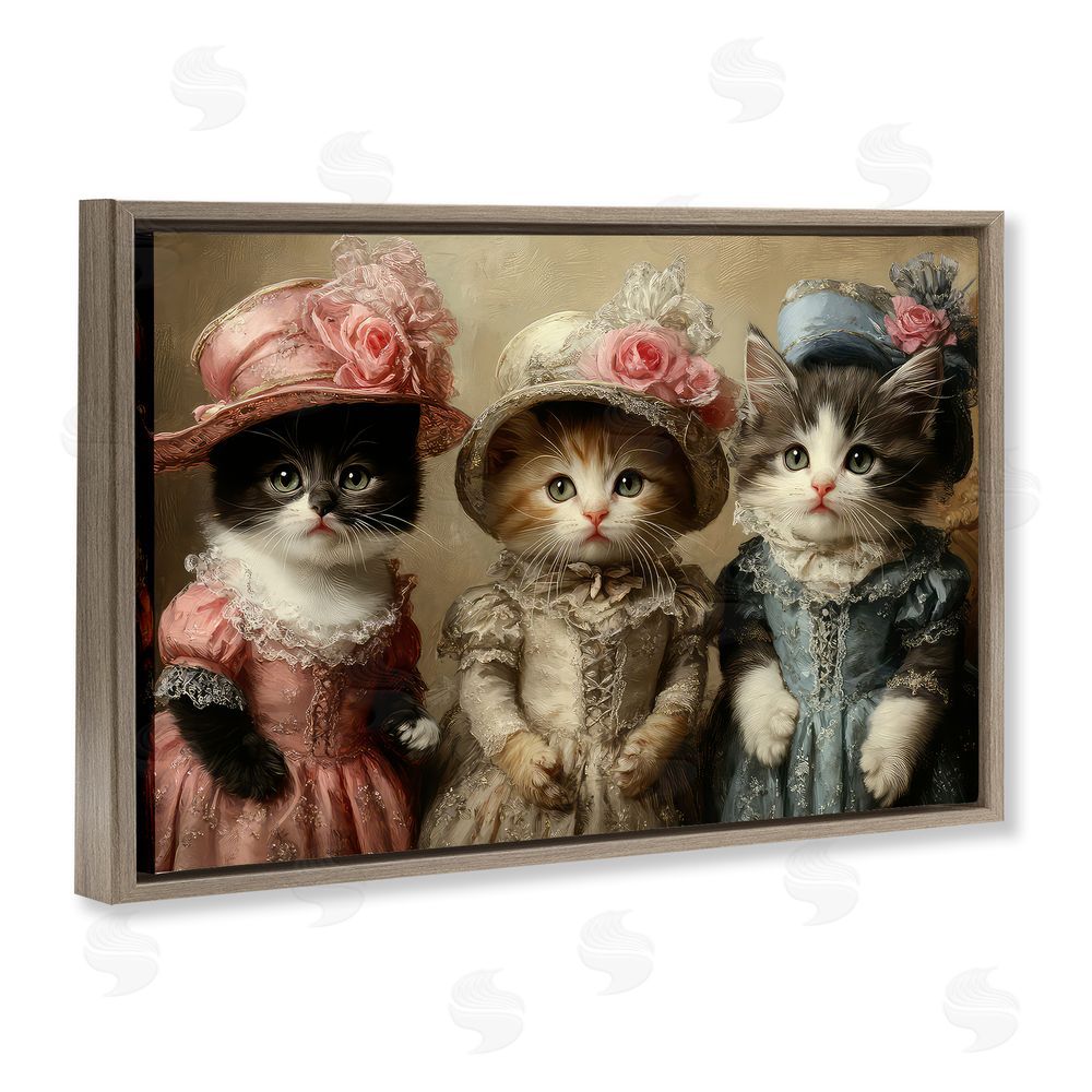 The Wands Want Vintage Dress Cats Brown Floating Frame Canvas Wall Art Print