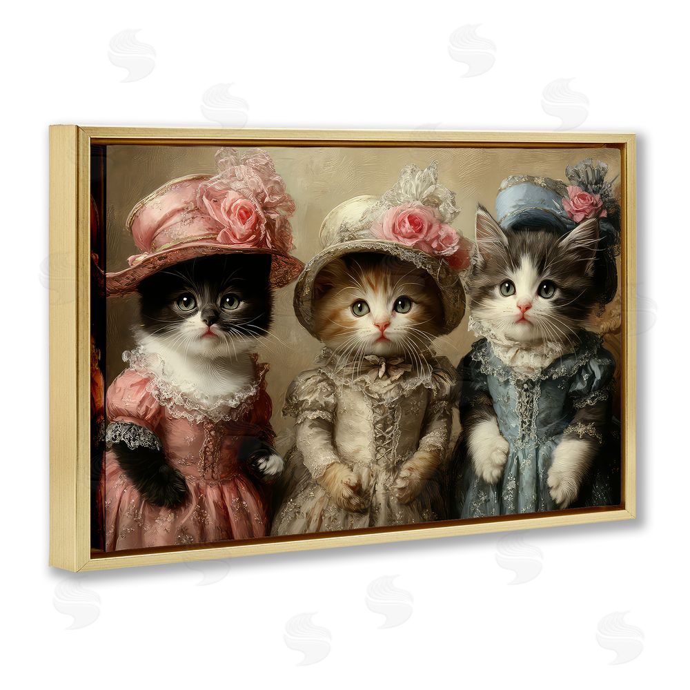 The Wands Want Vintage Dress Cats Gold Floating Frame Canvas Wall Art Print