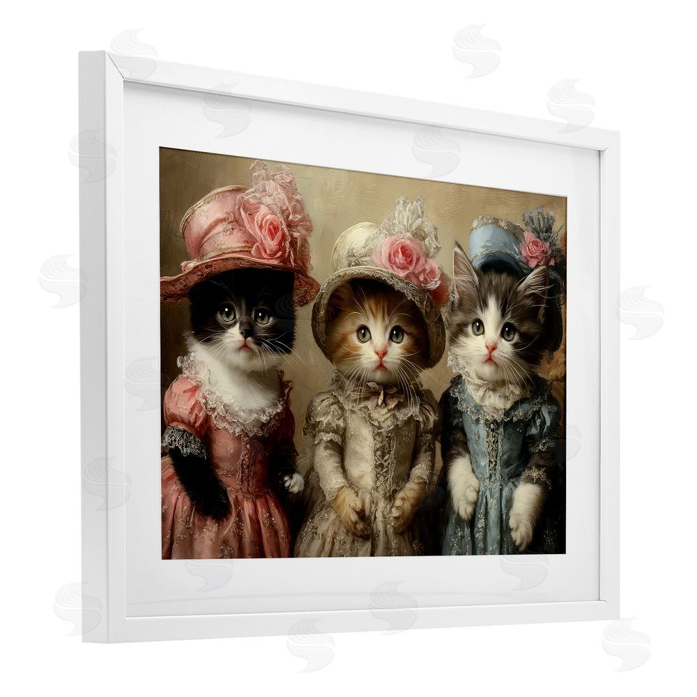 The Wands Want Vintage Dress Cats White Framed Print Under Glass Wall Art