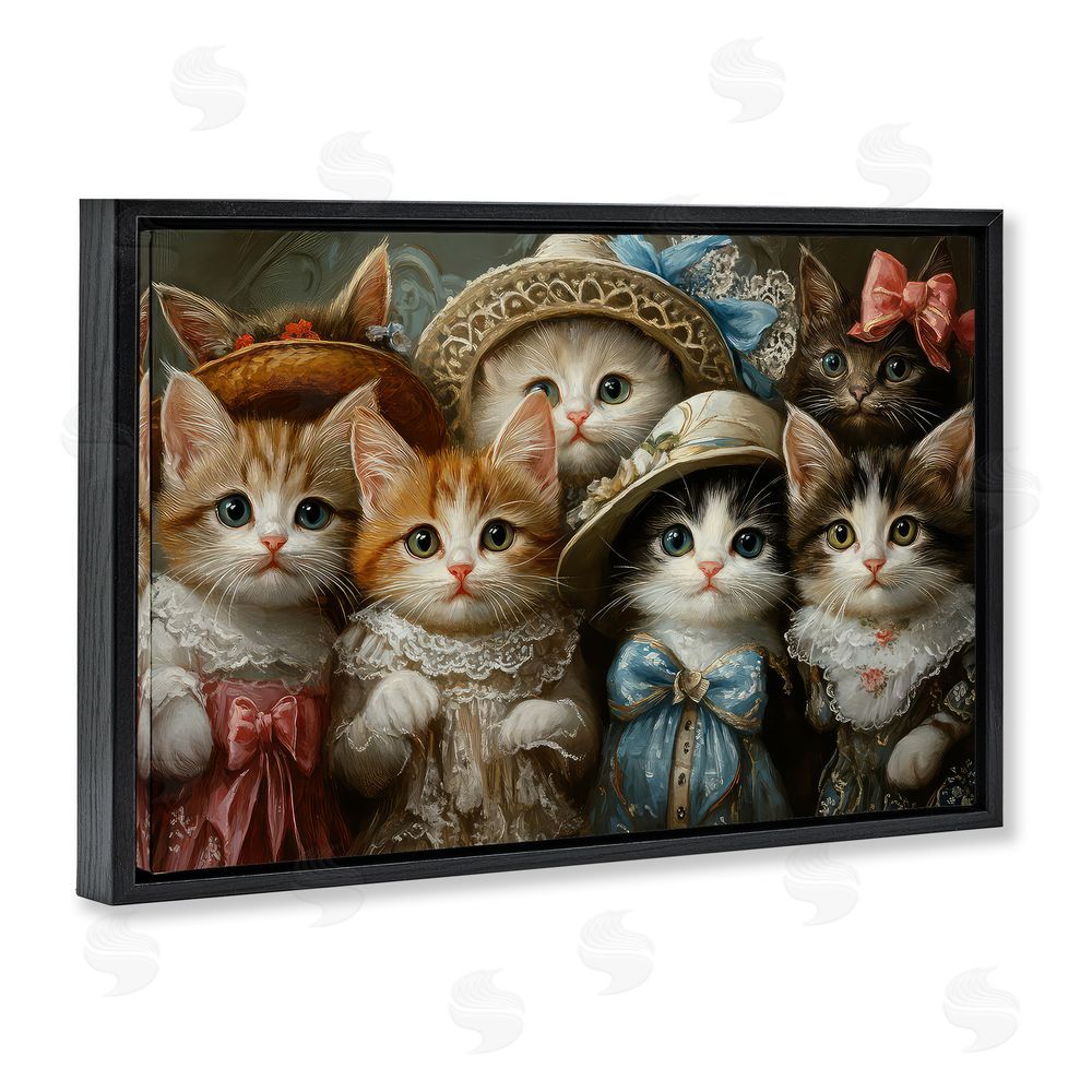 The Wands Want Fashionable Vintage Cats Black Floating Frame Canvas Wall Art Print