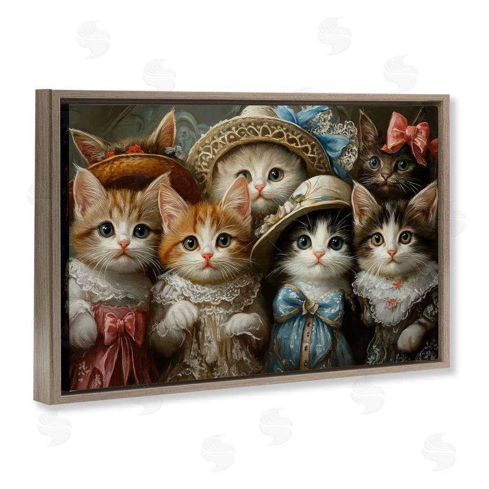 The Wands Want Fashionable Vintage Cats Brown Floating Frame Canvas Wall Art Print