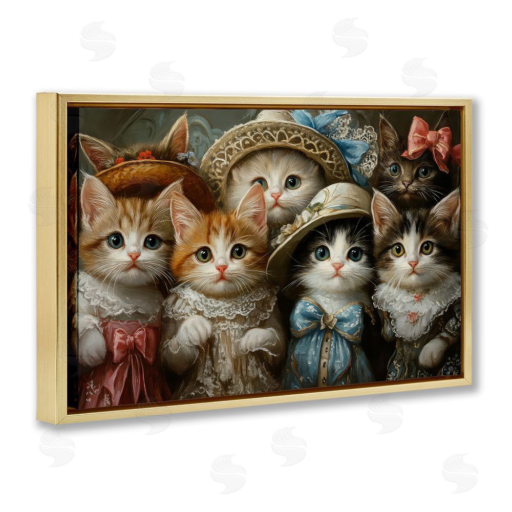 The Wands Want Fashionable Vintage Cats Gold Floating Frame Canvas Wall Art Print