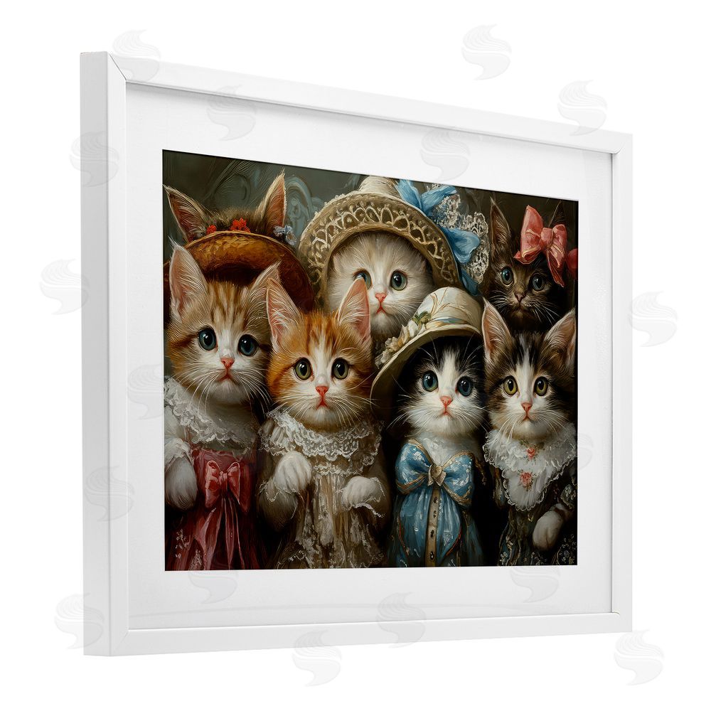 The Wands Want Fashionable Vintage Cats White Framed Print Under Glass Wall Art