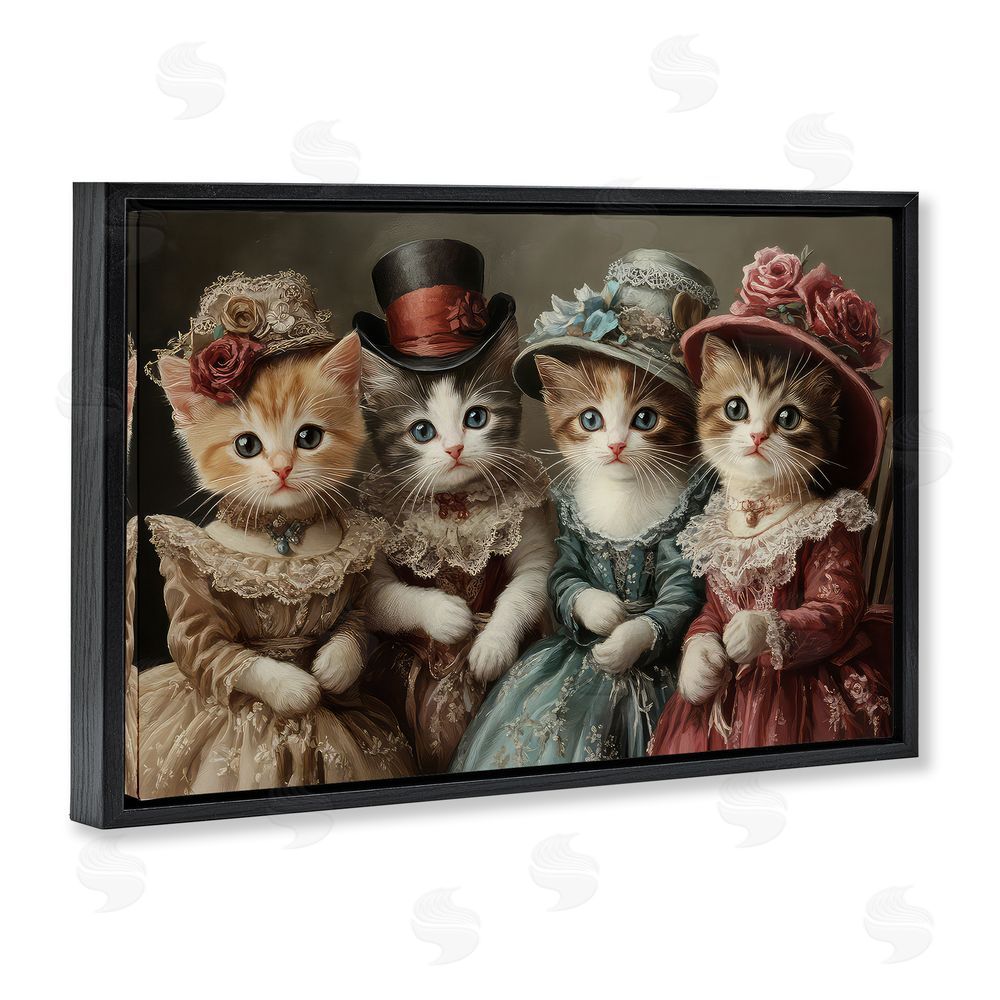 The Wands Want Vintage Dress Kittens Black Floating Frame Canvas Wall Art Print