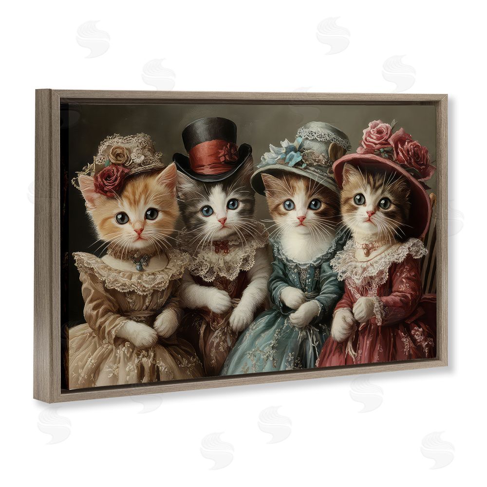 The Wands Want Vintage Dress Kittens Brown Floating Frame Canvas Wall Art Print